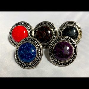 Marble Big Stone Silver Red Blue Brown Ring
